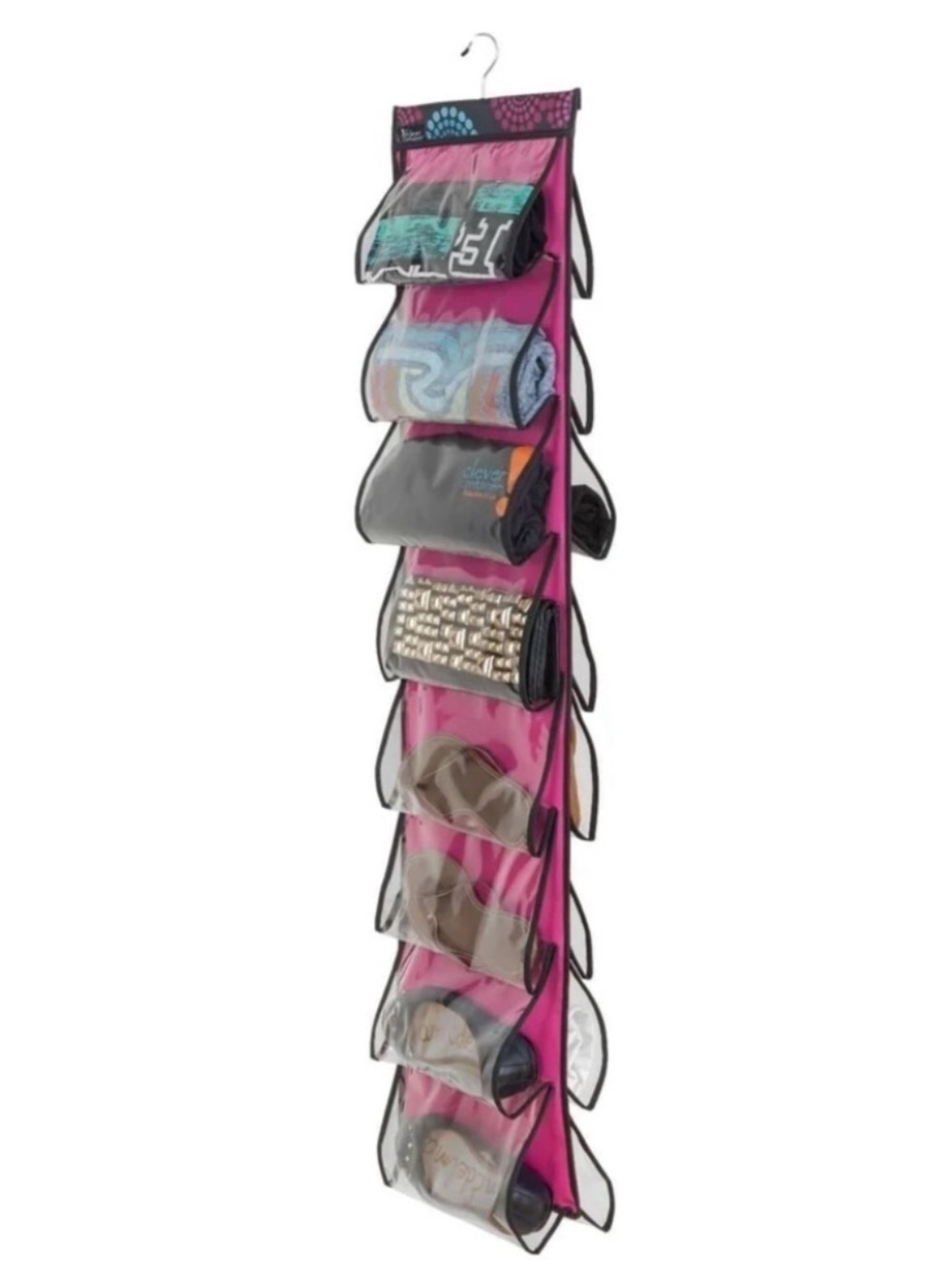 Fuchsia 16 Clear Pockets 2 Sided Hanging Shoes Closet Storage Organizer Cubby